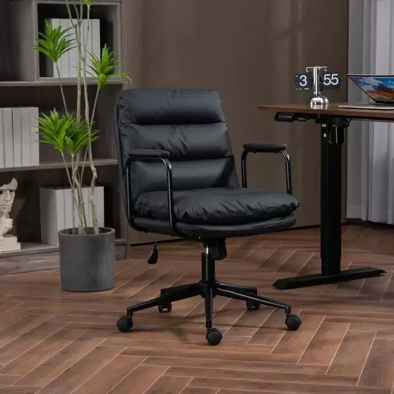 Mid Back Desk Chair, Office Chair with Padded Armrest and Wheels, Computer Chair for Office, Gaming Room, Study
