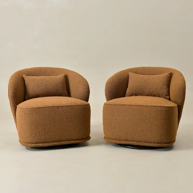 KINWELL 33 W Sherpa Boucle Upholstered Accent Swivel Chair (Set of 2)