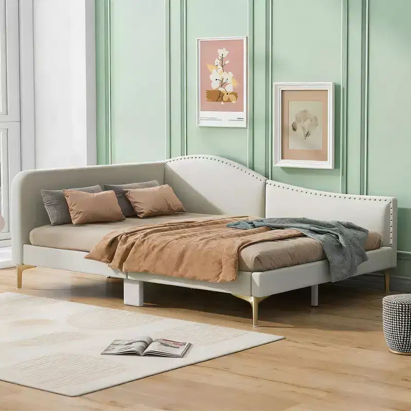 Luxystar Modern Linen Upholstered Daybed with Headboard