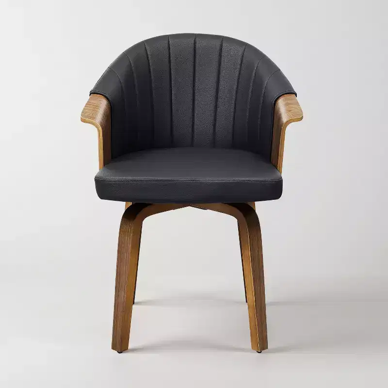 Mid Century Modern Swivel Dining Chair with PU Leather and Poplar Legs