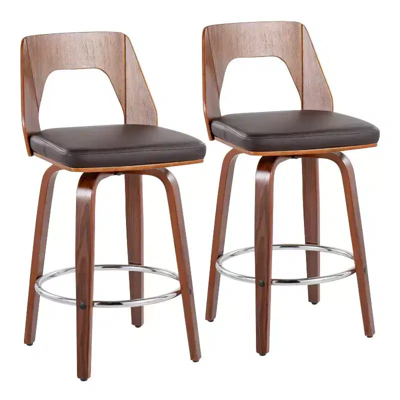 Set of 2 Upholstered Counter Height Barstools with Swivel and Mid Back
