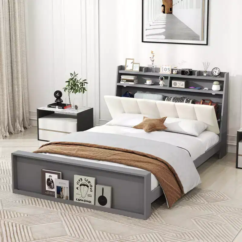 Costway Full Size Bed Frame w/ Storage Modern Platform Bed Mattress Foundation