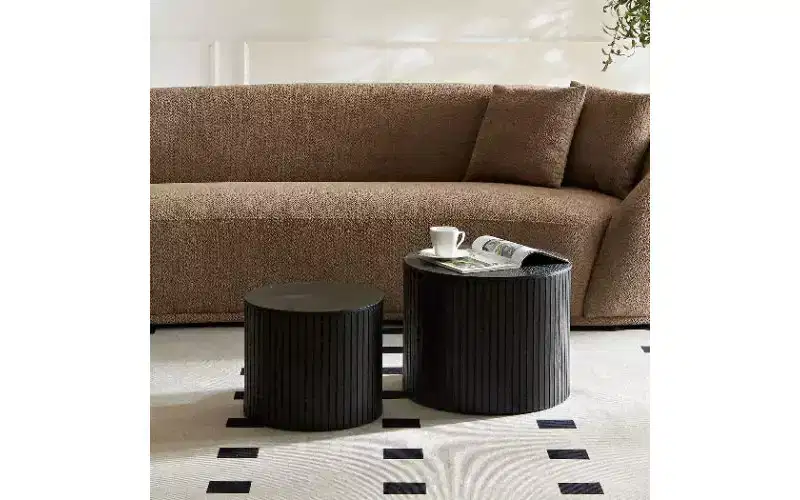 TUYOHW Modern 2-Piece Nesting Side Table Set, Waterproof Round Small Coffee Tables, No-Assembly End Tables for Living Room, Bedroom Nightstand