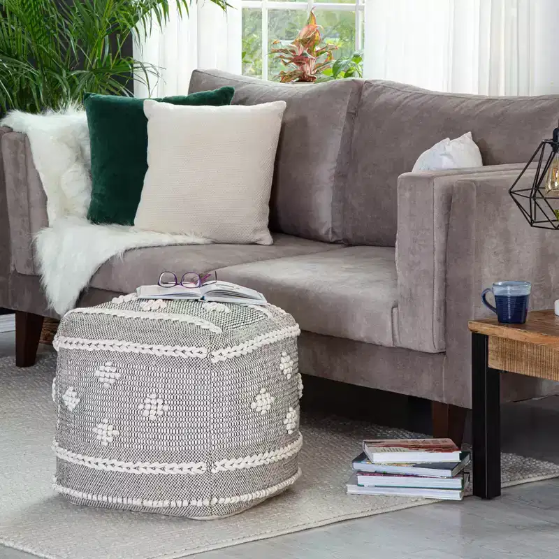 Sidney Street Pouf Black/Ivory - Anji Mountain: Square, Unupholstered, Fair Trade Certified
