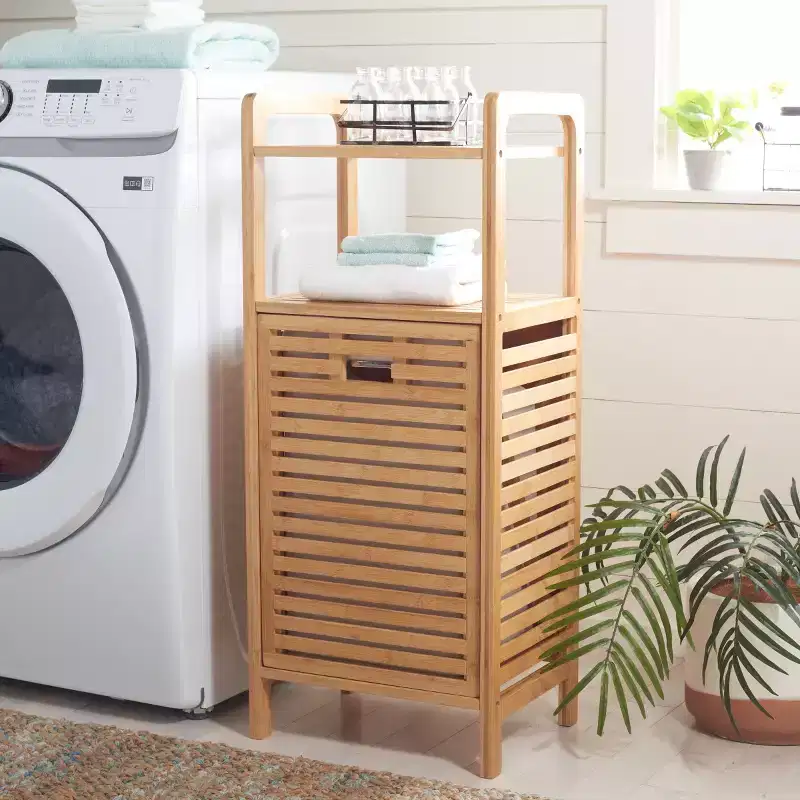 Bamboo Laundry Basket with Shelf and Removable Liner, 18 Gallon, 37.2