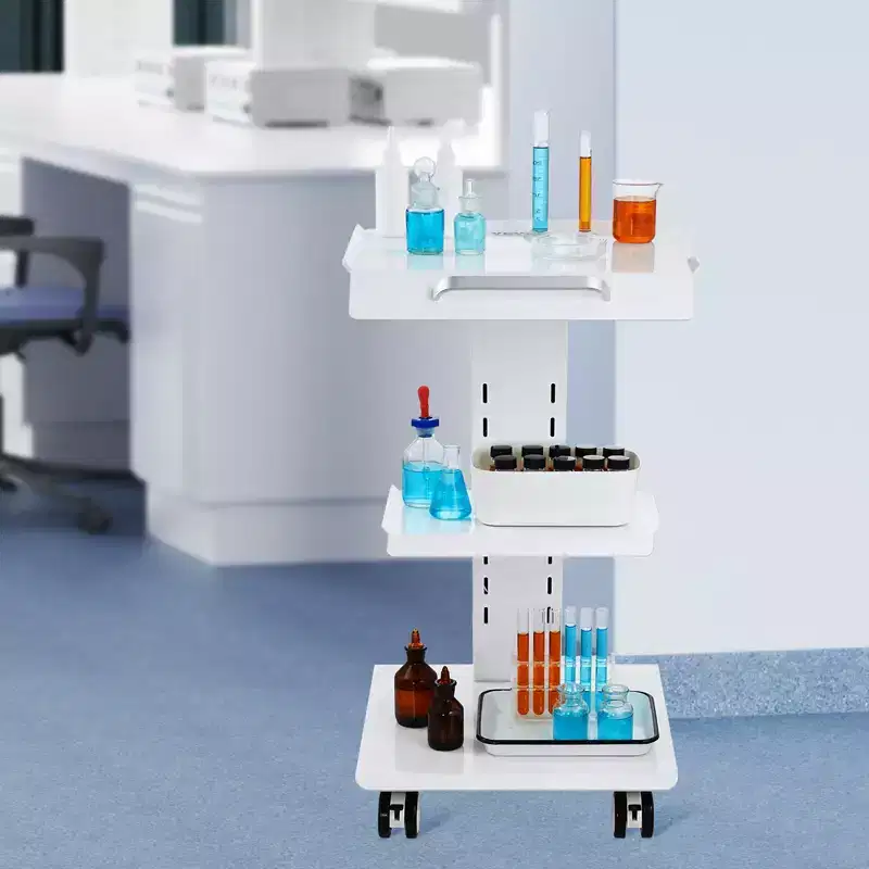 VEVOR Lab Trolley, Rolling Lab Cart with Built-in Socket, 3-Layer Metal Mobile Trolley, Tray Rolling Clinic Cart , 220 lbs Weight Capacit