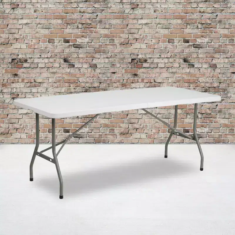 6-Foot Bi-Fold Plastic Folding Table, White, Seats up to 8