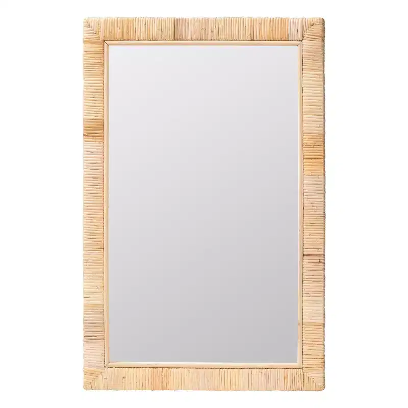 bali & pari Lankston Bohemian Natural Rattan Rectangle Accent Wall Mirror