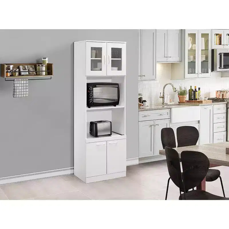 Tall Kitchen Pantry & Microwave Storage Cabinet, White