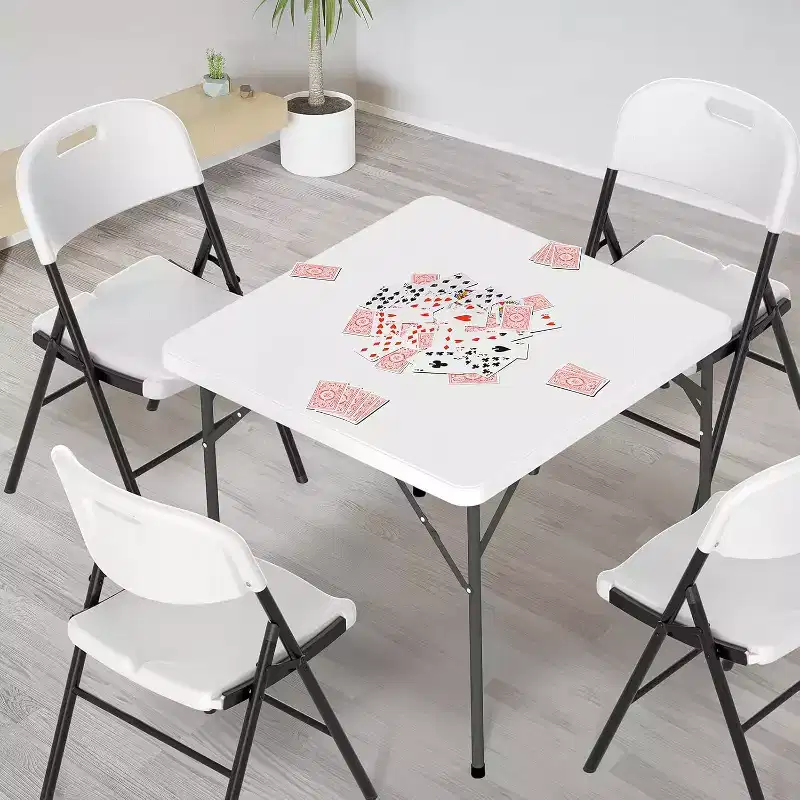 VINGLI White Card Square Table, 34 inch Foldable Legs Full Table Top, Easy to Set up and Store, Folding Portable for Indoor, Outdoor