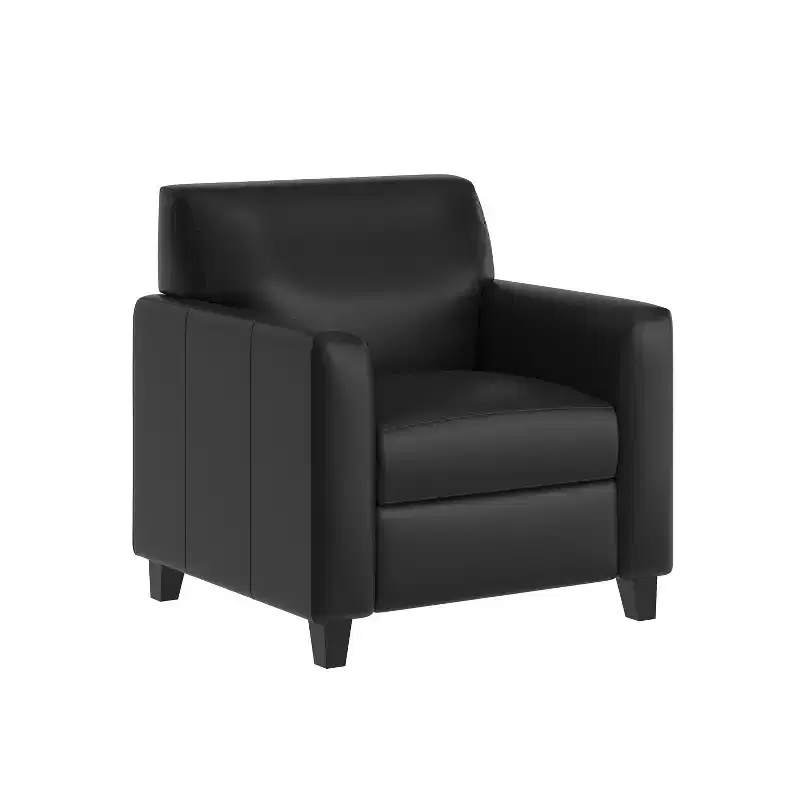Flash Furniture Agent Black LeatherSoft Reception Chair with Right Side Charging Bank, Includes 2 Outlets, 2USB Ports, 1 USB-C Port, Solid Wood Legs