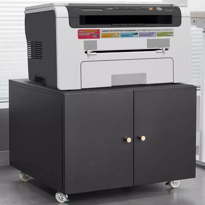 Mobile Printer Stand | Steel Cabinet with 2 Doors & Locking Wheels