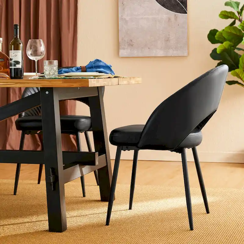 Glitzhome Mid-Century Modern Quilted PU Leather Dining Side Chair with Metal Tapered Legs