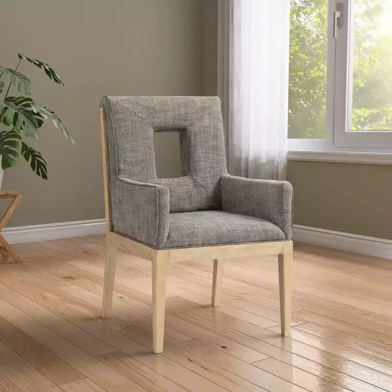 Meridian Furniture,Gwendolyn Linen Textured Fabric Dining Arm Chair