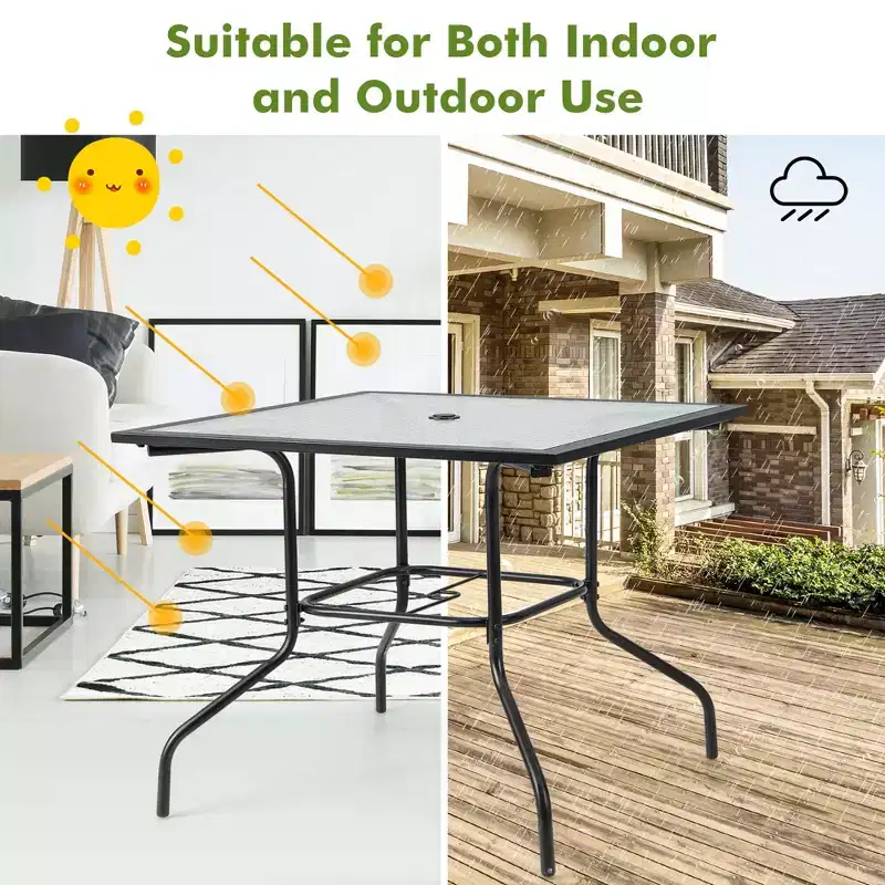 Costway 35'' Patio Dining Table Tempered Glass Top Bistro Table with 1.5'' Umbrella Hole