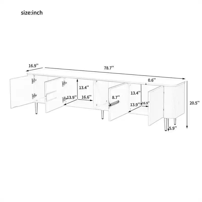 JVNOXK 78.7''Minimalist TV Stand for TVs up to 85 Inches, with 4 Spacious Cabinets for Living room,White