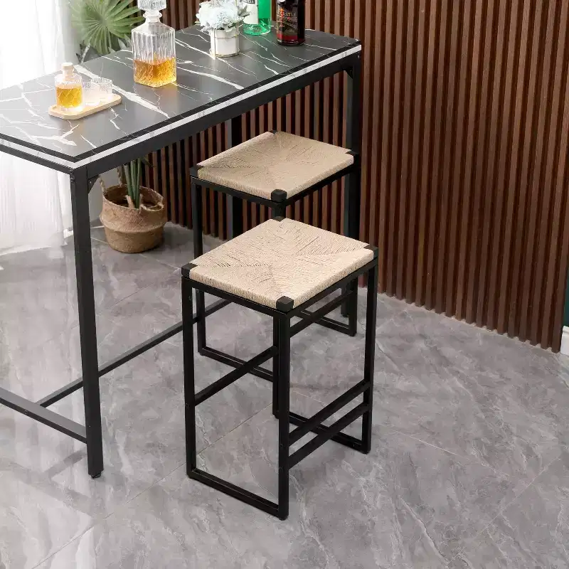 MAYEERTY Set of 2 Backless Bar Stools Paper Rope Woven for Kitchen Home