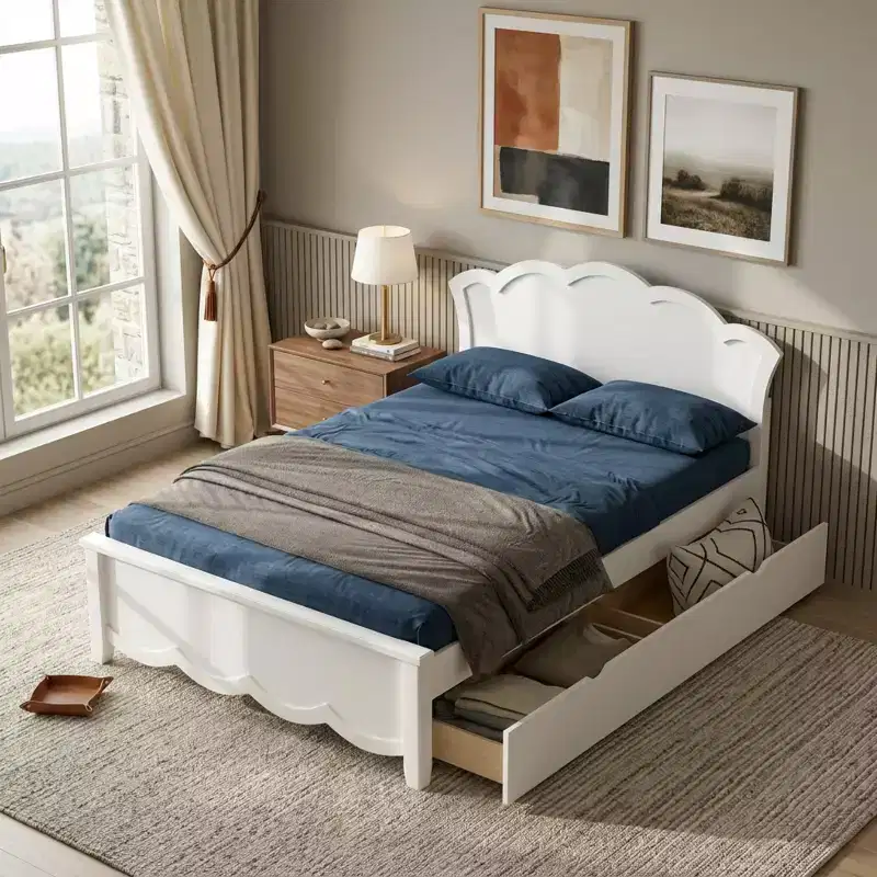 Polibi Solid Wood Platform Bed with Storage Drawers