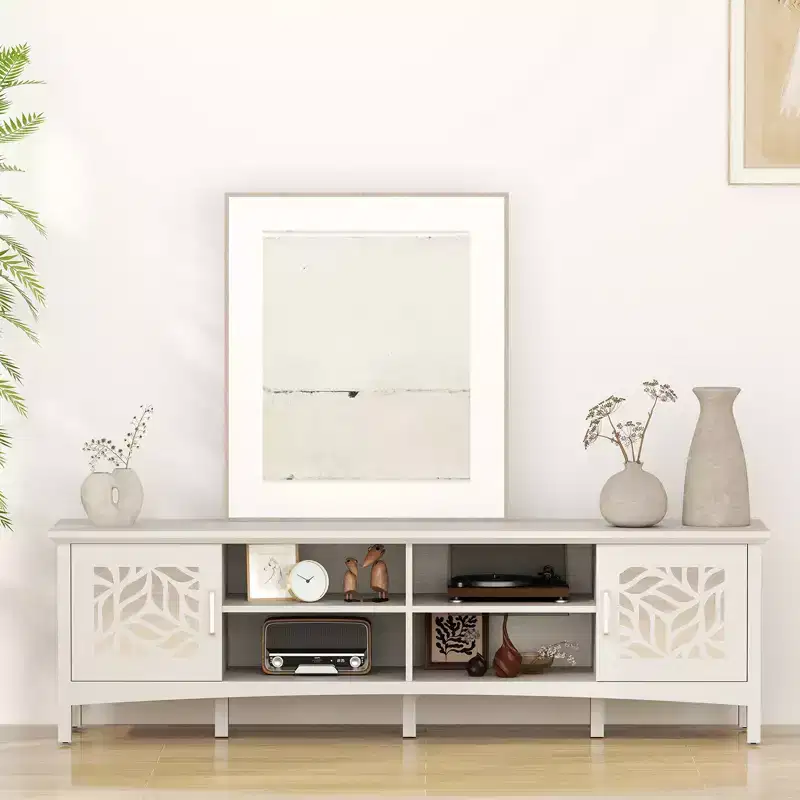 Bestier Modern TV Stand for TVs up to 75, TV Console with Adjustable Storage Shelf, Decorative Mirror, Entertainment Center for Living Room