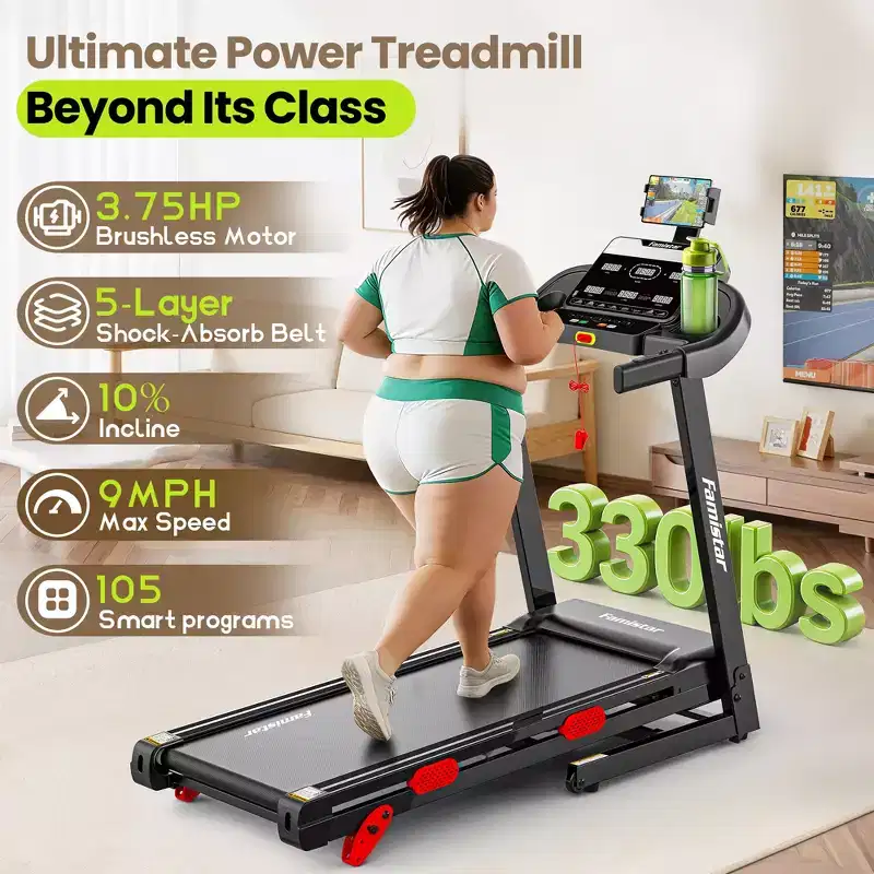 Folding Treadmills Clearance with 3.75HP Powerful Motor, 10% Manual Incline Electric Running Machine with Smart App Control, Extra Wide Running Belt