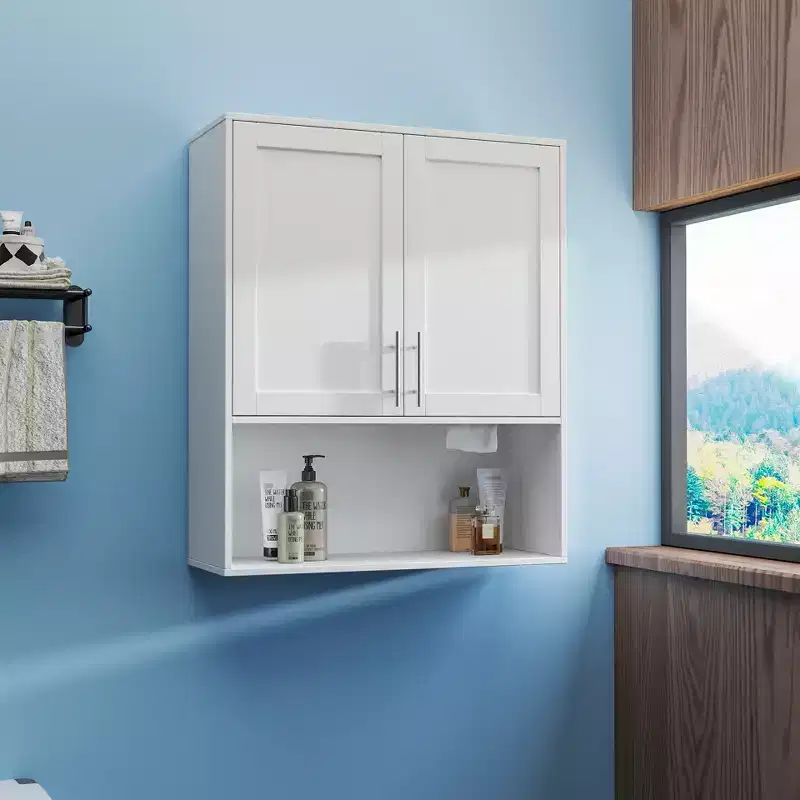 Modern 31.5 Bathroom Mirror Cabinet with Facial Tissues Slot, 2 Doors and Adjustable Shelf