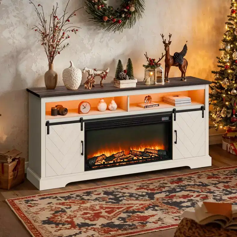 Fireplace TV Stand with LED Lights – Fits TVs up to 80 Inches