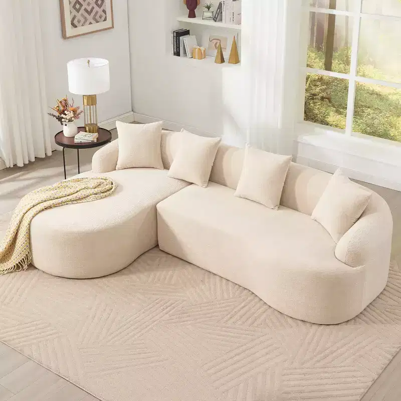 Whisen L-Shaped Sponge Sectional Sofa Set Compressed Couch No Assembly Required Sofa in a Box, Boxed Sofa with Curved Chaise