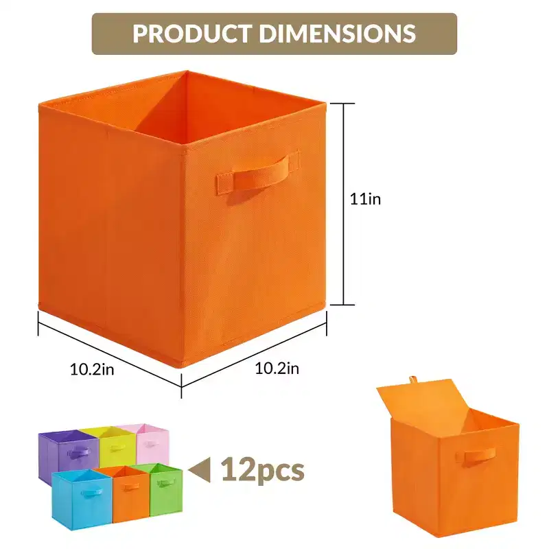 12-Pack Foldable Storage Bins with Handles, Non-Woven Fabric Organizer Boxes in Macaron Colors for Home, Closet, Kids Room