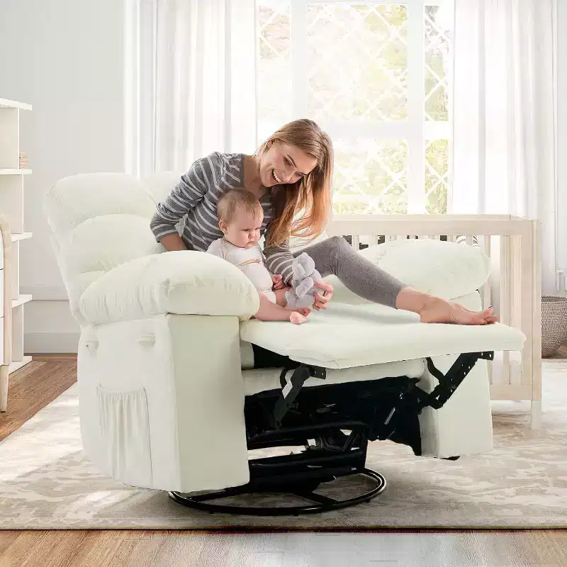 Swivel Glider Recliner – 360° Rotation, 30° Rock, 135° Tilt, Chenille & Steel Frame