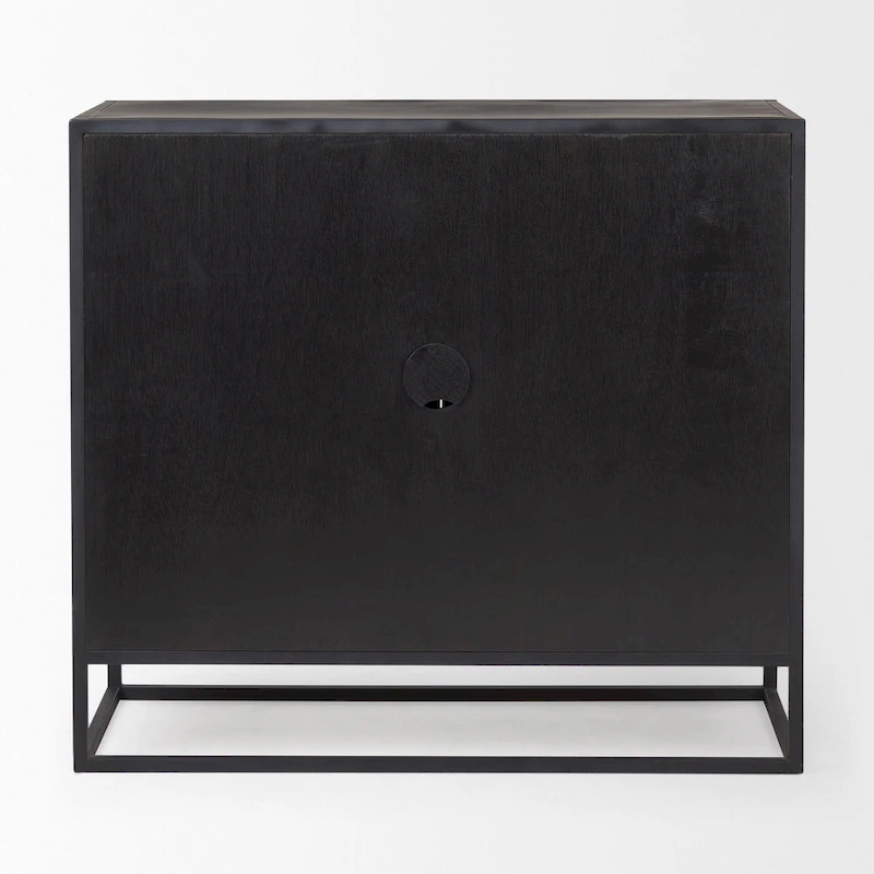 Sloan Dark Brown Solid Wood w/ Black Metal Frame Accent Cabinet