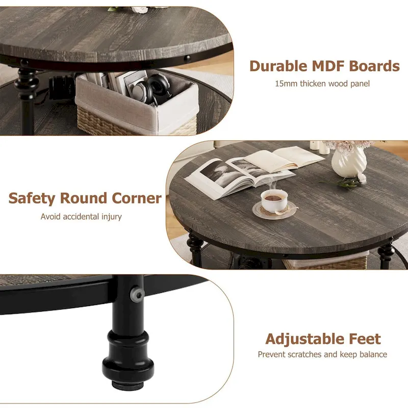 Round Coffee Table with 2-Tier Shelf, 30.31