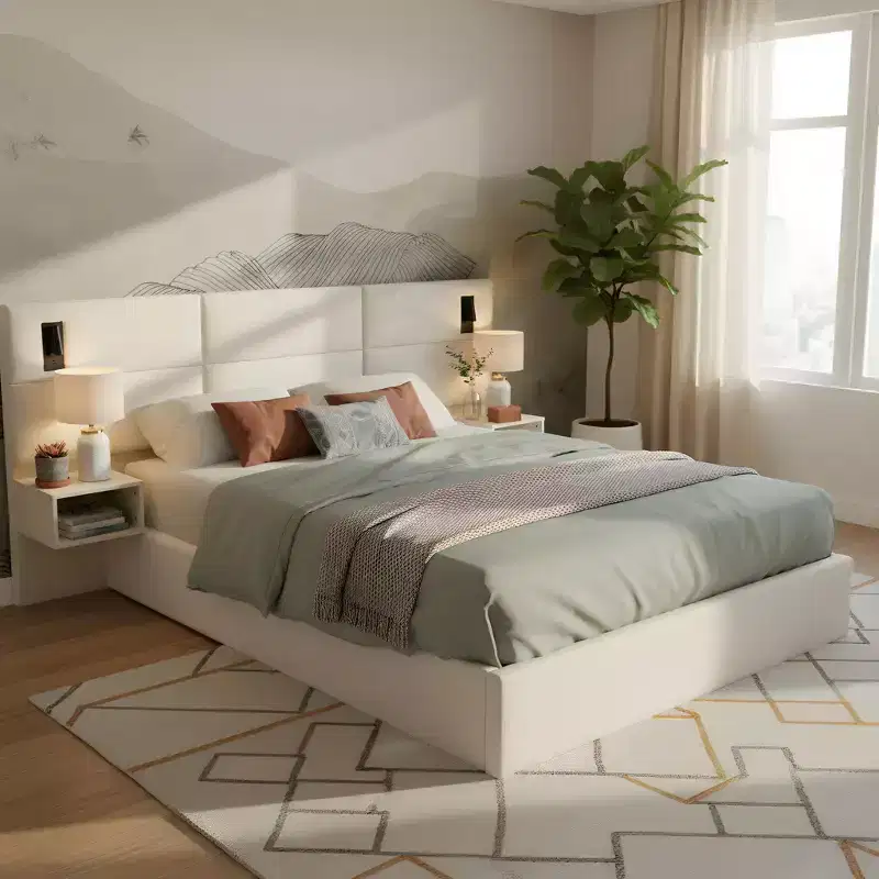 Christopher Knight Home Lili Wooden Chenille Upholstered Platform Bed with Headboard and Reading Lamp