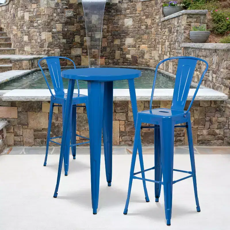 Emma and Oliver Commercial Grade 24 Round Metal Indoor-Outdoor Bar Table Set with 2 Cafe Stools