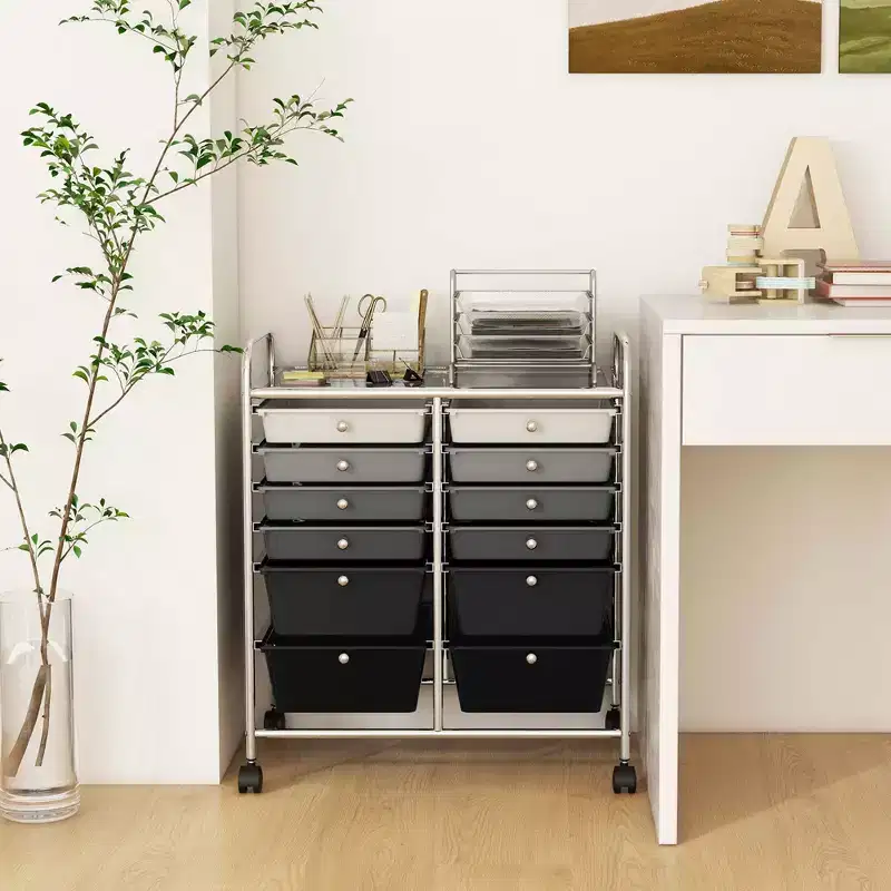 12 Drawers Rolling Storage Cart, Multicolor Scrapbook Paper Studio Organizer Bins