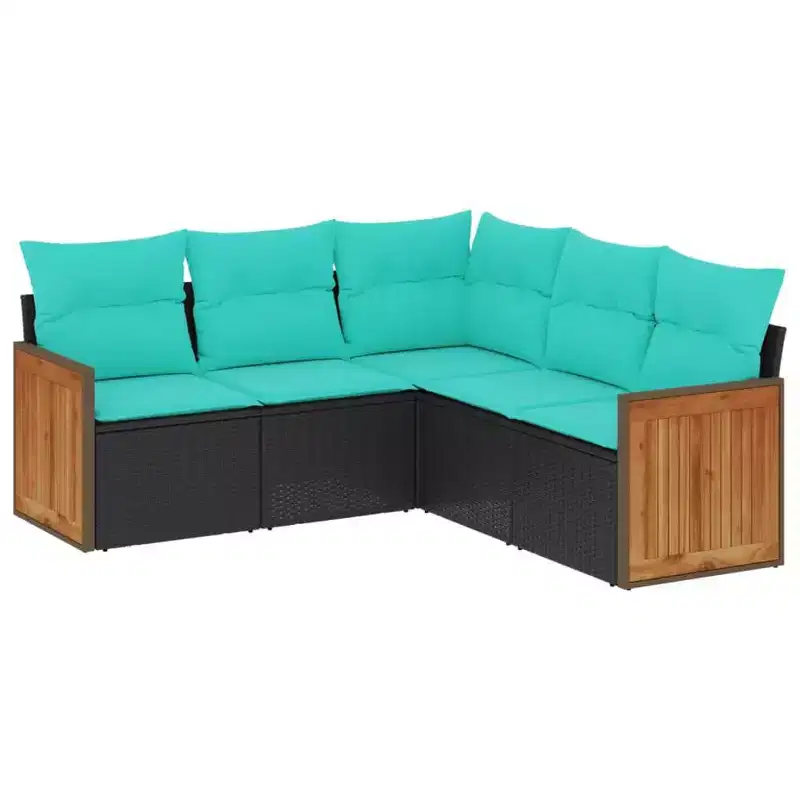 vidaXL Patio Sofa Set Black PE rattan 5 Piece Set Modular