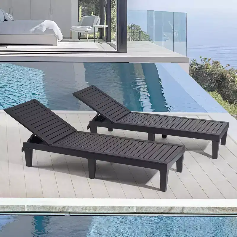 Nestl Waterproof Chaise Lounge Chair, Adjustable Lightweight Black Outdoor Patio Chairs