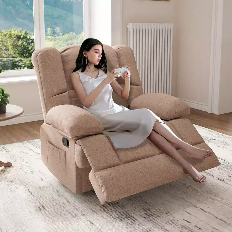 Oversized Rocking Recliner Sofa Chair, Chenille, Sand