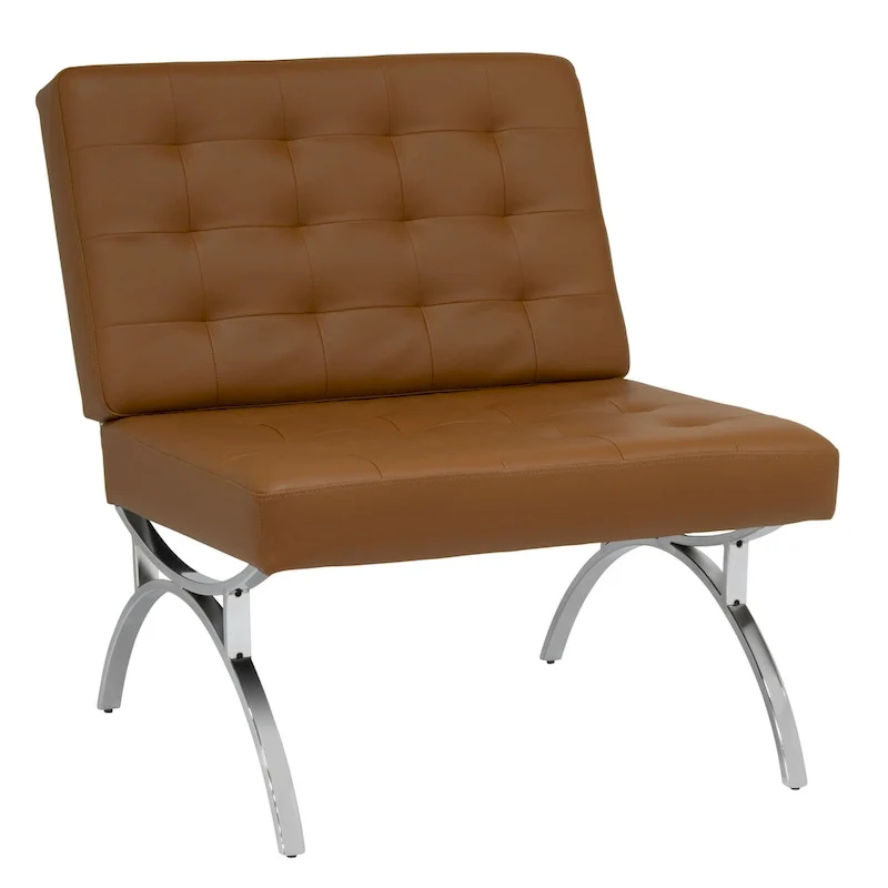 Newel Modern Blended Leather and Chrome Metal Frame Mid Century Accent Chair