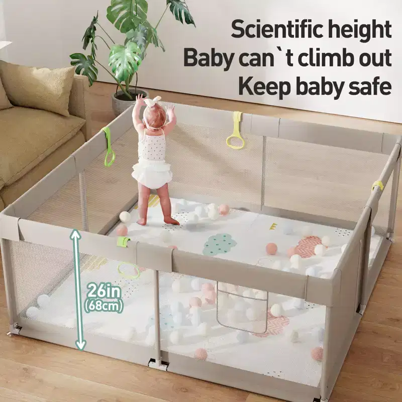 Fodoss Baby Playpen with Mat  59x59in Safety Play Yard for Babies & Toddlers, Indoor & Outdoor Activity Center, Toddler Fence