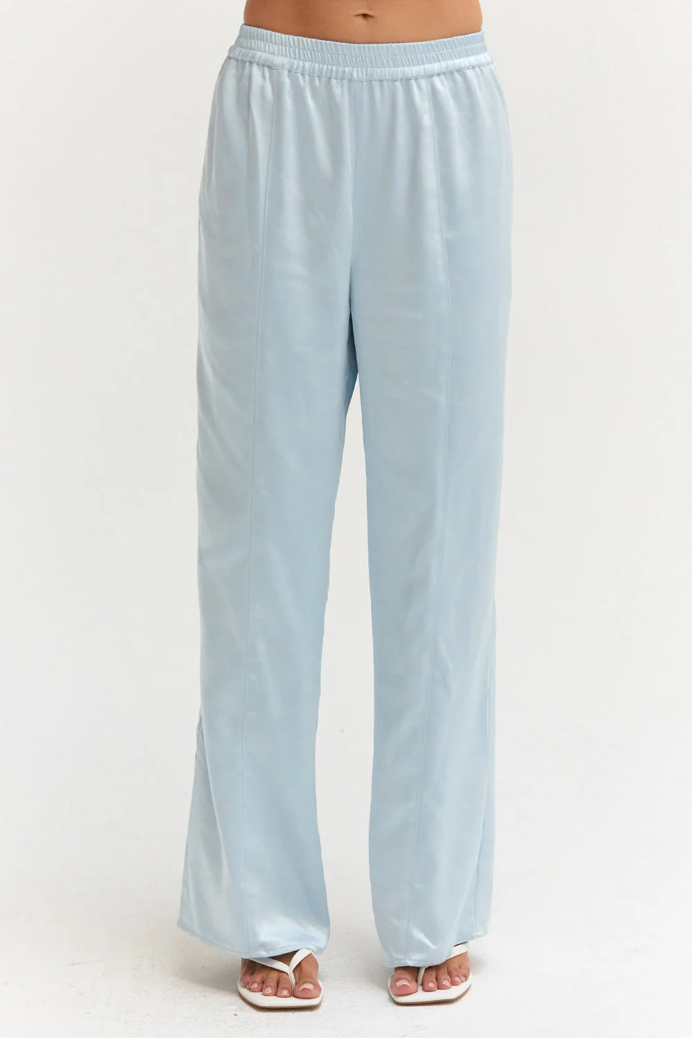 Satin Pull On Pants Relaxed Straight Leg Elastic Waist Women