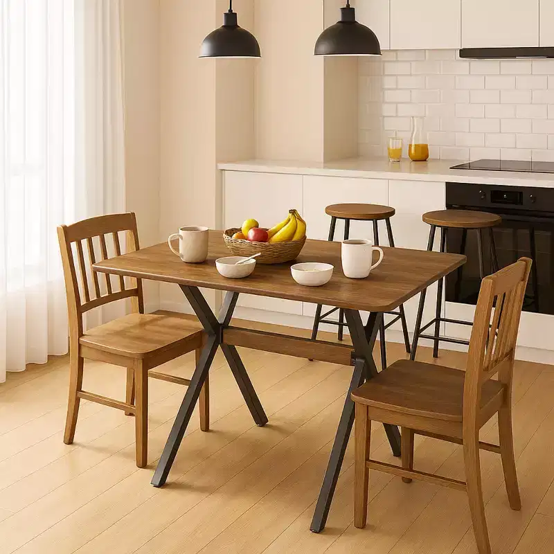 Homy Casa Rectangular Dining Table, Walnut Top with Black Metal Legs  Contemporary Urban Style
