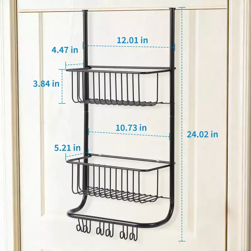 Wall-Mounted Storage Rack Behind the Door, Metal Hanging Basket, Food Storage Rack, Suitable for Homes, Bathrooms, Kitchens, Laundry Rooms, Sliver