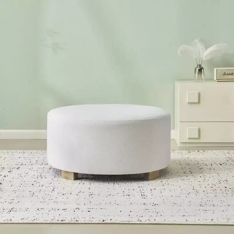 Christopher Knight Home Elsu Modern Rubberwood Upholstered Round Ottoman