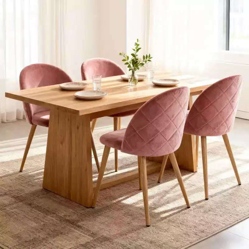 Homy Casa Velvet Upholstered Dining Chairs with Oak-Finish Metal Legs, Modern Accent Side Chairs for Dining Room & Kitchen, Set of 4, Rose