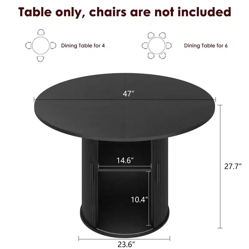 47 Round Dining Table for 4 People, 2-Tier Storage Shelf & Wooden Slide Door, Kitchen Dinner Table for Home, Dining & Living Room
