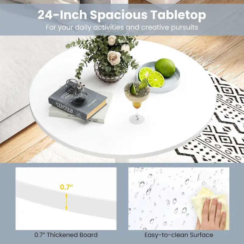White MDF Metal Bistro Table with Stable Round Base