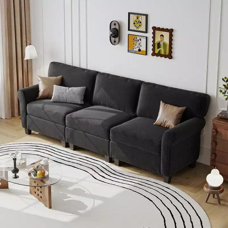 GDFStudio Oralie Corduroy 3-Seater Sofa with Removable Cushions and Ergonomic Armrests
