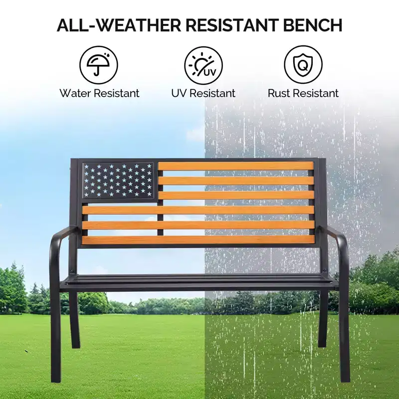 Karl Home | 50-Inch Flag-Inspired Black Metal Outdoor Bench