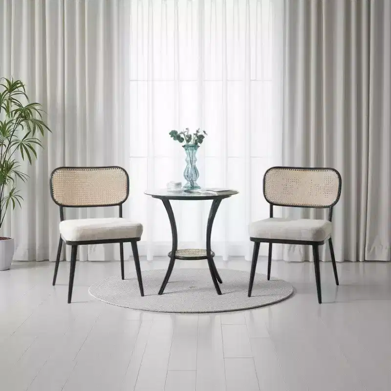 Col 3pc Accent Table and Chair Set, Black Legs, Glass Top, Padded Seat -BM337289