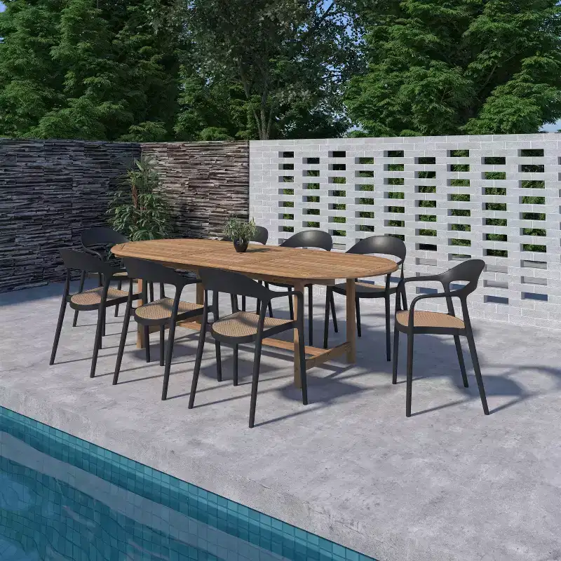 Amazonia Rio 9pc Oval Oval Outdoor Patio Dining Set Black